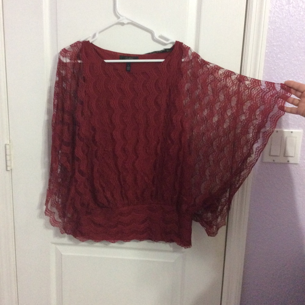 Burgundy lace work blouse